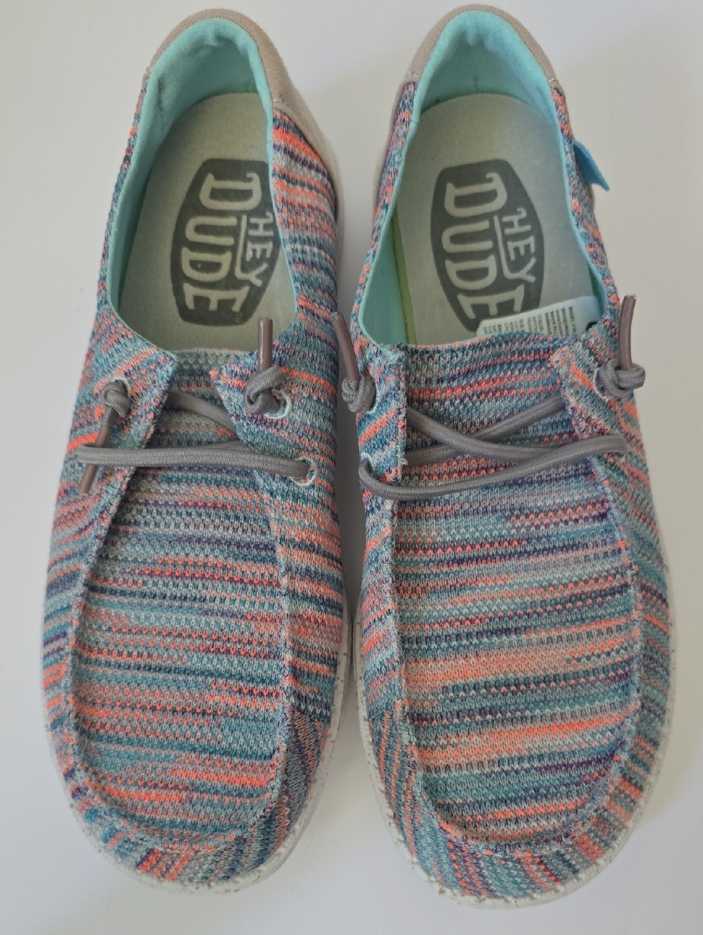 Hey Dude Women's Wendy Sox Sunset Pink Multi-Striped Shoes Sz 7 NWOT